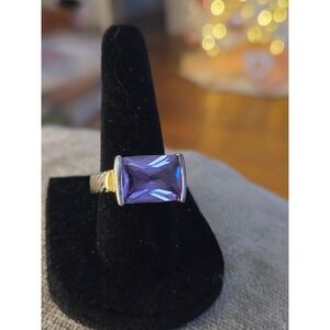 Large Amethyst Silver Plated Ring Sz 6.75